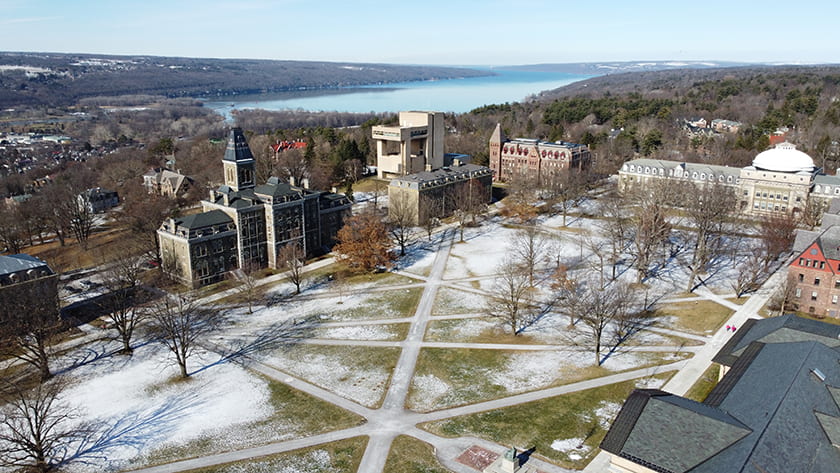 Aerial photograph of Cornell's Arts Quad