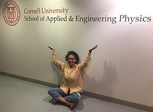 Cornell Engineering student Katie sitting in hallway