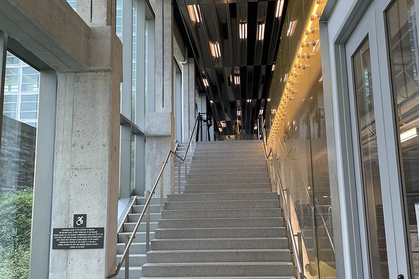 A photograph of the stair case in Upson Hall